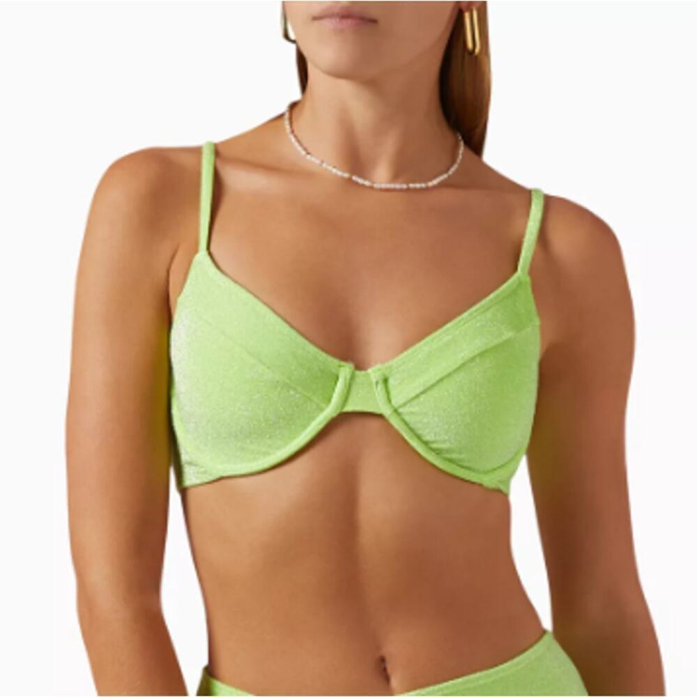 Good American Women's Green Sparkle Demi Bra Bikini Top Size 2